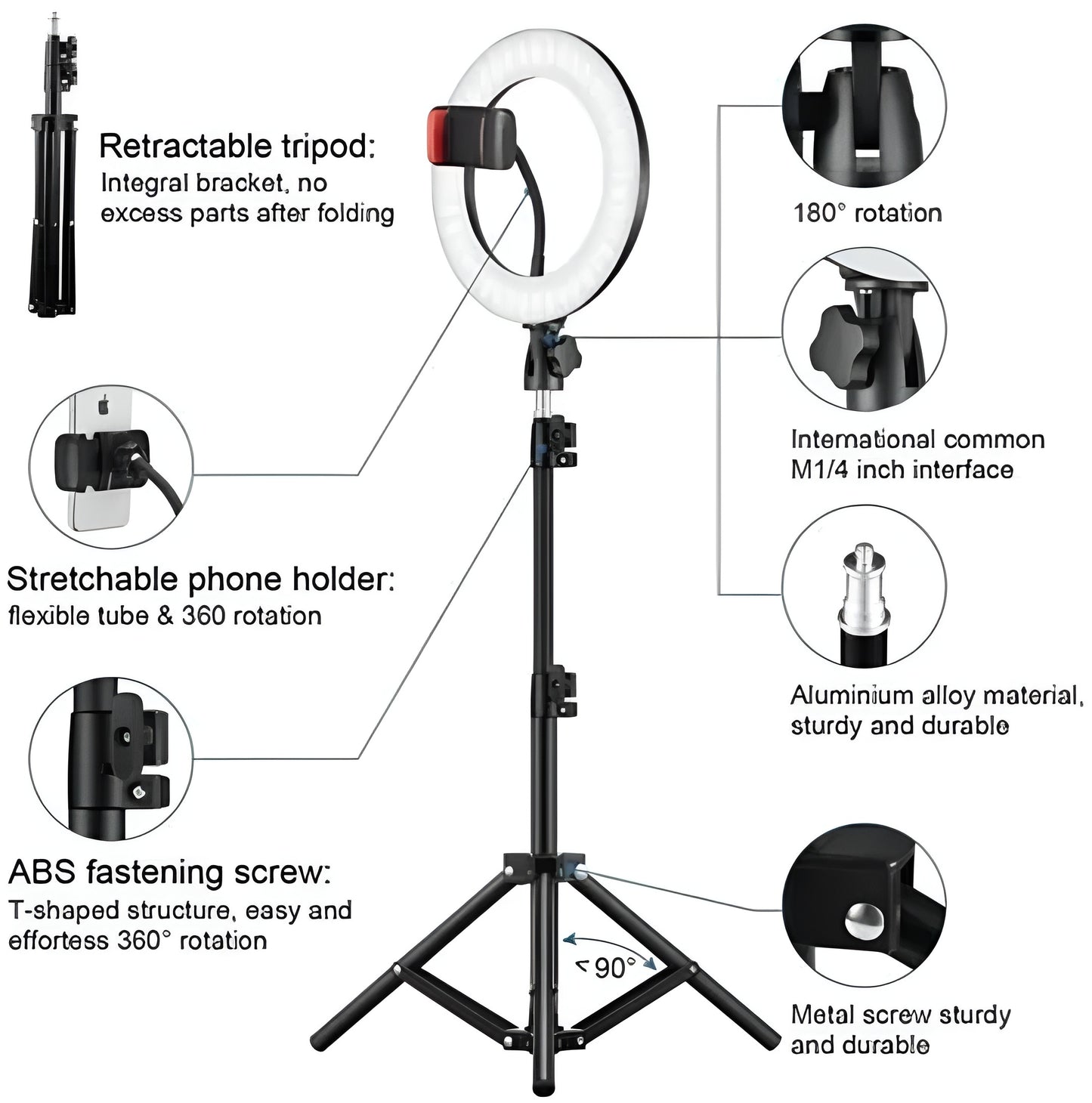 Ring Light avec Trépied, 45cm LED